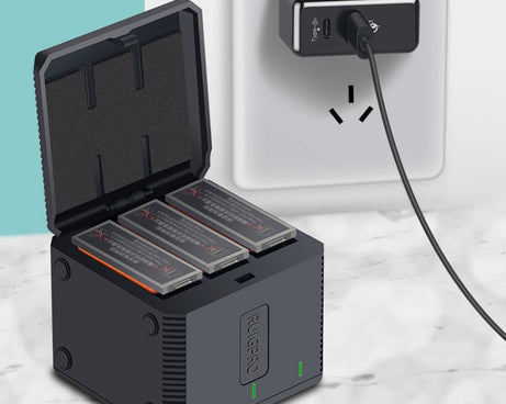 RUIGPRO USB Triple Batteries Housing Charger Box with LED Indicator Light for DJI OSMO Action 1