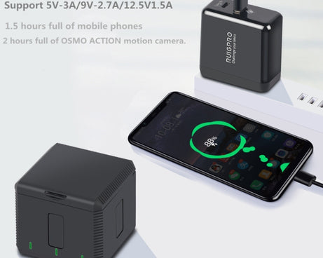 RUIGPRO USB Triple Batteries Housing Charger Box with LED Indicator Light for DJI OSMO Action 1
