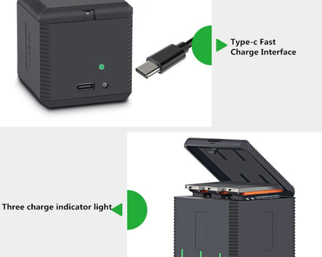 RUIGPRO USB Triple Batteries Housing Charger Box with LED Indicator Light for DJI OSMO Action 1