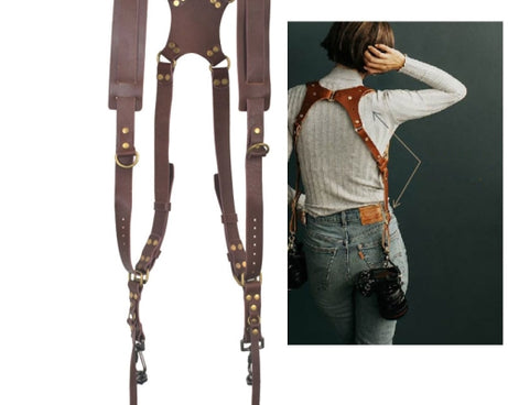 Quick Release Anti-Slip Shoulder Leather Harness Camera Strap with Metal Hook for SLR / DSLR Cameras