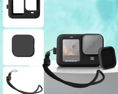 For GoPro HERO10 Black / HERO9 Black Silicone Protective Case Cover with Wrist Strap & Lens Cover, For GoPro HERO10 Black