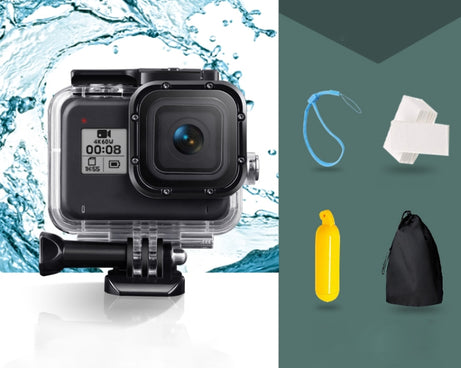 For GoPro HERO8 Black 45m Waterproof Housing Protective Case with Buckle Basic Mount & Screw & Floating Bobber Grip & Strap & Anti-Fog Inserts, Transparent HERO8 Case