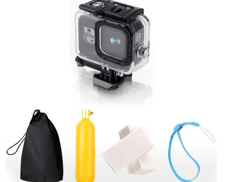 For GoPro HERO8 Black 45m Waterproof Housing Protective Case with Buckle Basic Mount & Screw & Floating Bobber Grip & Strap & Anti-Fog Inserts, Transparent HERO8 Case