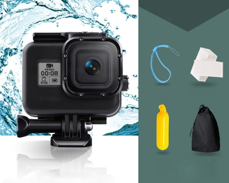 For GoPro HERO8 Black 45m Waterproof Housing Protective Case with Buckle Basic Mount & Screw & Floating Bobber Grip & Strap & Anti-Fog Inserts, Black HERO8 Case