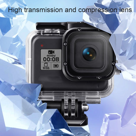For GoPro HERO8 Black 45m Waterproof Housing Protective Case with Buckle Basic Mount & Screw & Floating Bobber Grip & Strap & Anti-Fog Inserts, Black HERO8 Case