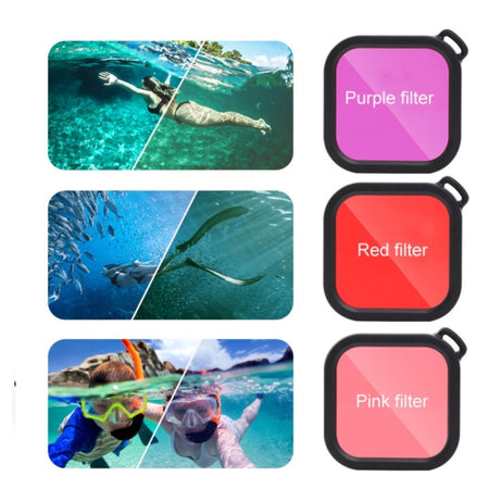 For GoPro HERO8 Black 45m Waterproof Housing Protective Case with Buckle Basic Mount & Screw & (Purple, Red, Pink) Filters & Floating Bobber Grip & Strap & Anti-Fog Inserts, Black HERO8 Case+Filters