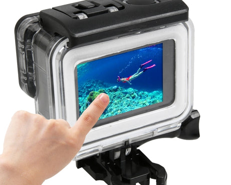 For GoPro HERO5 30m Waterproof PC & ABS Housing Protective Case + Touch Back Cover with Buckle Basic Mount & Long Screw, Backcover Size: 7 x 6 cm, Protective Case