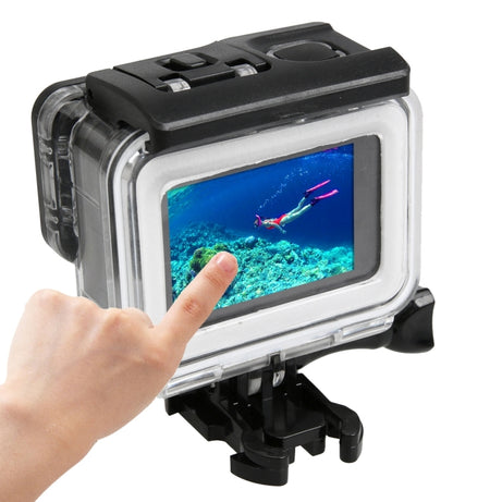 For GoPro HERO5 30m Waterproof PC & ABS Housing Protective Case + Touch Back Cover with Buckle Basic Mount & Long Screw, Backcover Size: 7 x 6 cm, Protective Case