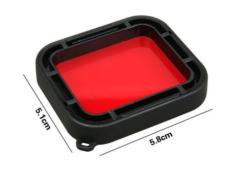 For GoPro HERO5 30m Waterproof PC & ABS Housing Protective Case + Camera Lens Red Quadrate Filter with Buckle Basic Mount & Long Screw & Anti-lost Hand Strap, Protective Case + Filter