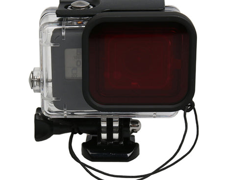 For GoPro HERO5 30m Waterproof PC & ABS Housing Protective Case + Camera Lens Red Quadrate Filter with Buckle Basic Mount & Long Screw & Anti-lost Hand Strap, Protective Case + Filter