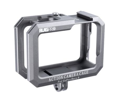 RUIGPRO for GoPro HERO10 Black / HERO9 Black Metal Border Frame Mount Protective Cage with Dual Cold Shoes Base, Silver Grey