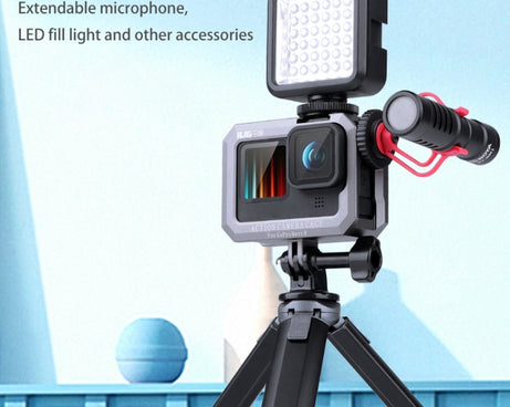 RUIGPRO for GoPro HERO10 Black / HERO9 Black Metal Border Frame Mount Protective Cage with Dual Cold Shoes Base, Silver Grey
