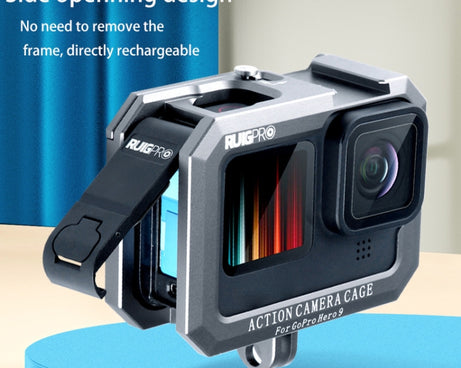 RUIGPRO for GoPro HERO10 Black / HERO9 Black Metal Border Frame Mount Protective Cage with Dual Cold Shoes Base, Silver Grey