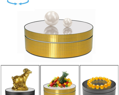 12cm 360 Degree Rotating Turntable Mirror Electric Display Stand Video Shooting Props Turntable, Load: 3kg, 12cm Mirror Sequins Gold, 12cm Mirror Sequins Silver