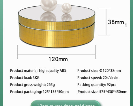 12cm 360 Degree Rotating Turntable Mirror Electric Display Stand Video Shooting Props Turntable, Load: 3kg, 12cm Mirror Sequins Gold, 12cm Mirror Sequins Silver