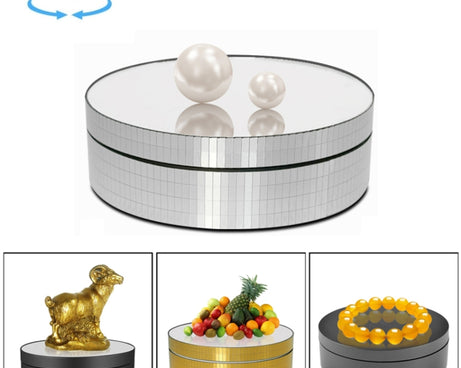 12cm 360 Degree Rotating Turntable Mirror Electric Display Stand Video Shooting Props Turntable, Load: 3kg, 12cm Mirror Sequins Gold, 12cm Mirror Sequins Silver