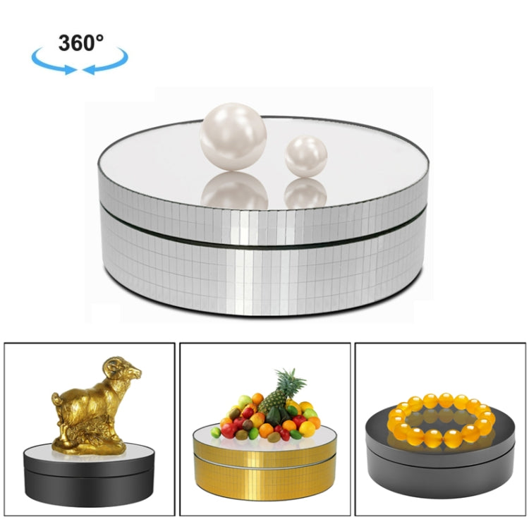 12cm 360 Degree Rotating Turntable Mirror Electric Display Stand Video Shooting Props Turntable, Load: 3kg, 12cm Mirror Sequins Gold, 12cm Mirror Sequins Silver