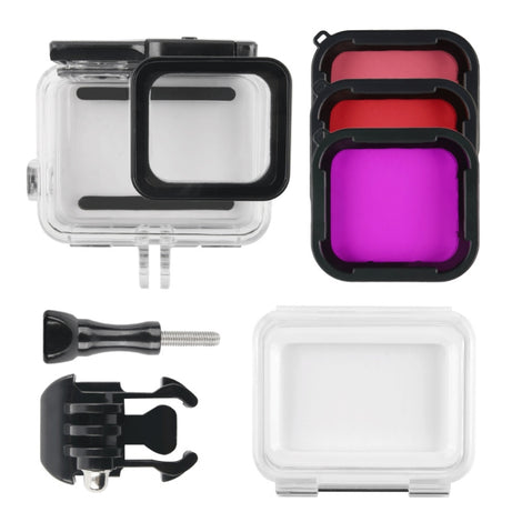 45m Waterproof Housing Protective Case + Touch Screen Back Cover for GoPro NEW HERO /HERO6 /5, with Buckle Basic Mount & Screw & (Purple, Red, Pink) Filters, No Need to Remove Lens, Touch Screen + Filters (Transparent)