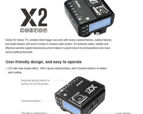 Godox X2T-C E-TTL II Bluetooth Wireless Flash Trigger for Canon, X2T-C for Canon