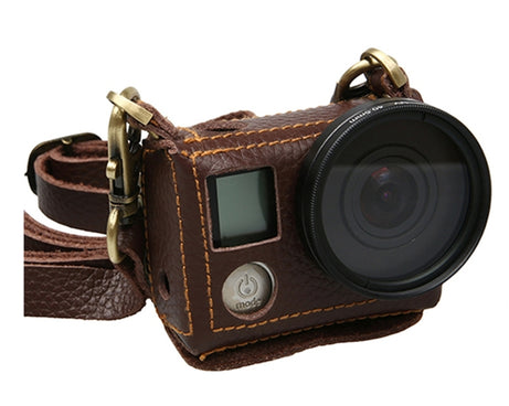 For GoPro HERO4 Litchi Texture Genuine Leather Protective Case with Sling, Litchi Texture (Brown), Litchi Texture (Black)