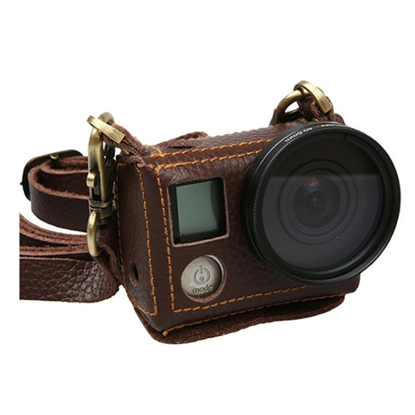 For GoPro HERO4 Litchi Texture Genuine Leather Protective Case with Sling, Litchi Texture (Brown)
