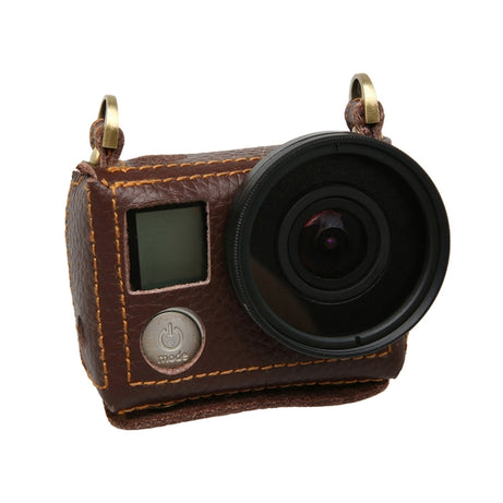 For GoPro HERO4 Litchi Texture Genuine Leather Protective Case with Sling, Litchi Texture (Brown)