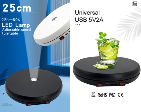 25cm LED Light Electric Rotating Display Stand Turntable
