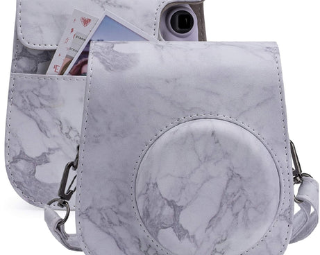 For FUJIFILM instax mini 11 / 9 / 8 Marble Full Body Leather Case Camera Bag with Strap