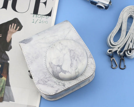For FUJIFILM instax mini 11 / 9 / 8 Marble Full Body Leather Case Camera Bag with Strap
