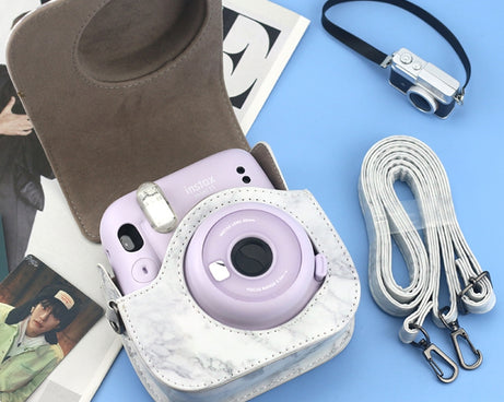 For FUJIFILM instax mini 11 / 9 / 8 Marble Full Body Leather Case Camera Bag with Strap