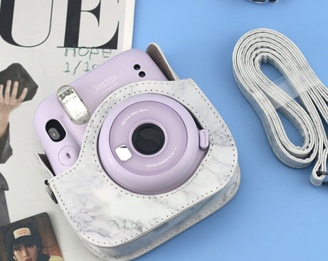 For FUJIFILM instax mini 11 / 9 / 8 Marble Full Body Leather Case Camera Bag with Strap