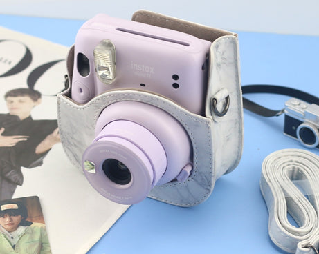 For FUJIFILM instax mini 11 / 9 / 8 Marble Full Body Leather Case Camera Bag with Strap