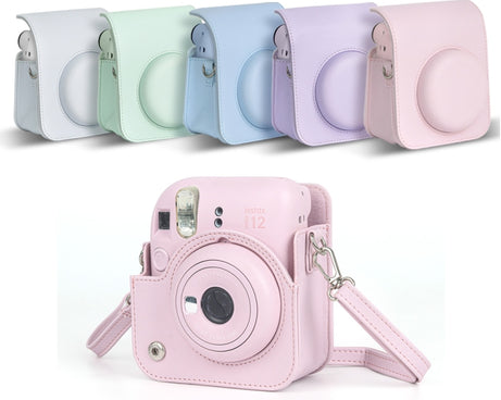 For FUJIFILM instax mini 12 Full Body Leather Case Camera Bag with Strap