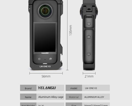 For Insta360 X3 YELANGU LW-ONE X3 Metal Cage Extended Frame Case