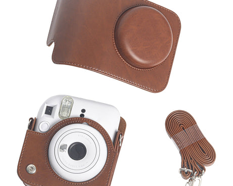 For FUJIFILM Instax mini 12 Leather Case Full Body Camera Bag with Shoulder Strap, For FUJIFILM Instax mini 12