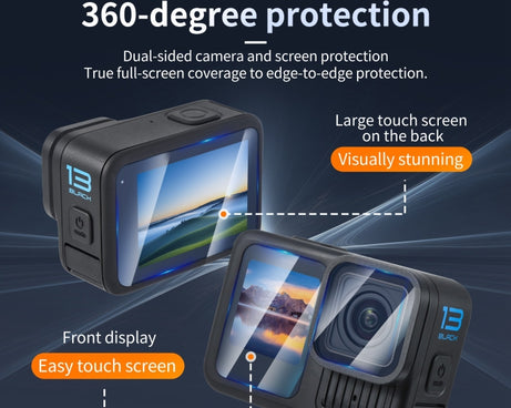 For GoPro HERO13 Black STARTRC 2 Sets 3 in 1 Lens and Front Back Screen Tempered Glass Film
