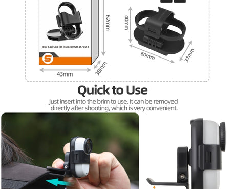 For Insta360 GO3 / GO 3S Sunnylife Baseball Hat Clip Mount Baseball Cap Clamp Quick Release Mount Camera POV Vlog Holder