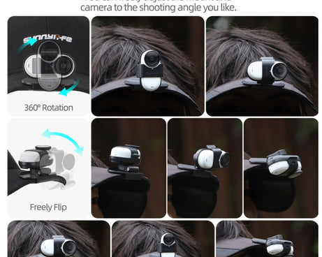 For Insta360 GO3 / GO 3S Sunnylife Baseball Hat Clip Mount Baseball Cap Clamp Quick Release Mount Camera POV Vlog Holder