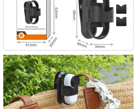 For Insta360 GO3 / GO 3S Sunnylife 360 Degree Rotation Backpack Clip Action Camera Clamp Mount
