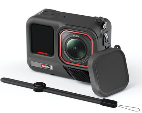 For Insta360 Ace Pro 2 Silicone Protective Case with Wrist Strap & Lens Cover