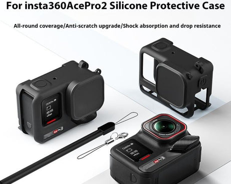 For Insta360 Ace Pro 2 Silicone Protective Case with Wrist Strap & Lens Cover