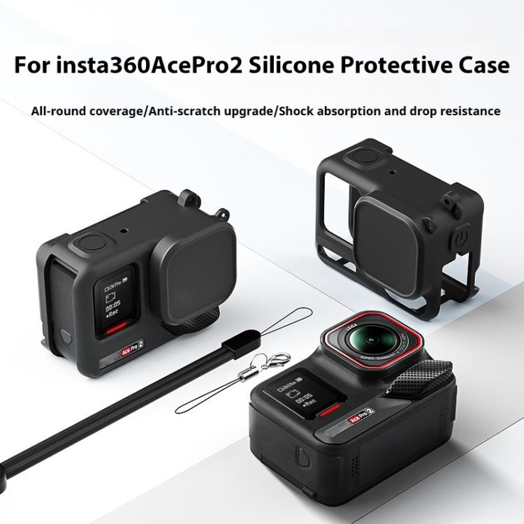 For Insta360 Ace Pro 2 Silicone Protective Case with Wrist Strap & Lens Cover