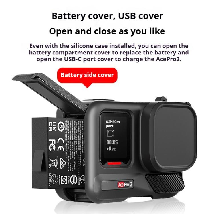 For Insta360 Ace Pro 2 Silicone Protective Case with Wrist Strap & Lens Cover