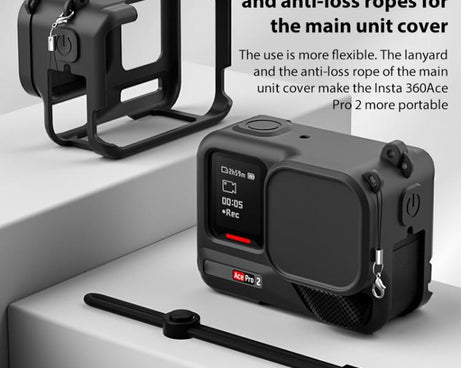 For Insta360 Ace Pro 2 Silicone Protective Case with Wrist Strap & Lens Cover