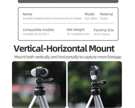 For Insta360 GO 3S / GO 3 Sunnylife Foldable Vertical-Horizontal Mount Adapter Protective Frame Brackets Housing Case, Vertical-Horizontal Mount