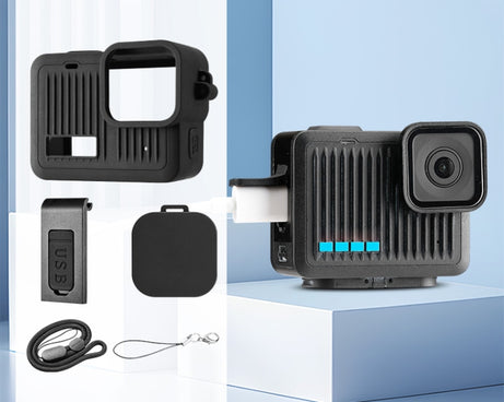 For GoPro HERO 2024 Silicone Protective Case Side Interface Cover with Wrist Strap & Lens Cover, Silicone Case Side Interface Cover