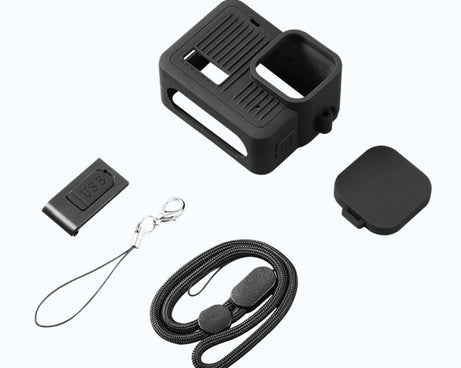 For GoPro HERO 2024 Silicone Protective Case Side Interface Cover with Wrist Strap & Lens Cover, Silicone Case Side Interface Cover