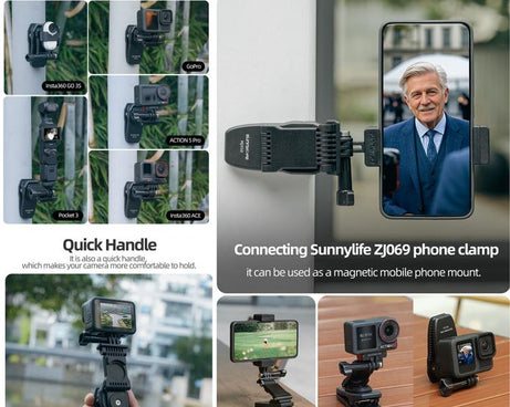 Sunnylife Stretchable Backpack Clip Rotatable Magnetic Mount Action Camera Holder Vlog Mount, For Action Cameras