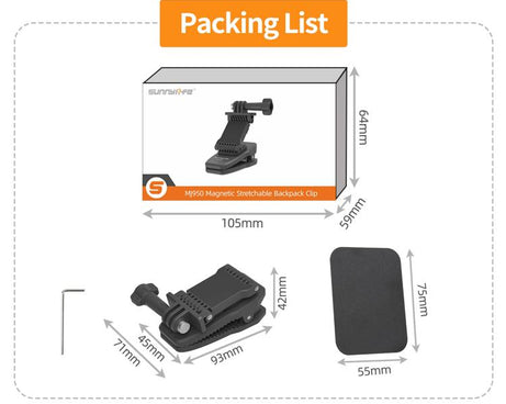 Sunnylife Stretchable Backpack Clip Rotatable Magnetic Mount Action Camera Holder Vlog Mount, For Action Cameras