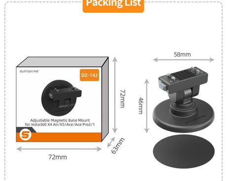 Sunnylife Quick-Release Magnetic Base Mount 1/4 180 Tilt Adjustable Tabletop Base Bracket For Insta360 X4 Air / X5 / Ace / Ace Pro 2 / 1, DZ-142 For Insta360 X4 Air / X5